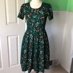 Feather Print Green LuLaRoe Amelia Dress-Small